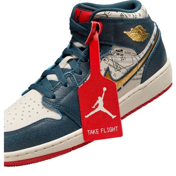 NEW Nike Air Jordan 1 Mid SE Armory Navy/Metallic Youth 6.5 =Women 8 FN1353 400 - Picture 7 of 10